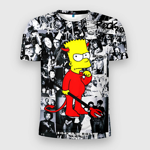 Мужская спорт-футболка Барт Симпсон - чёрт на фоне своих подопечных / 3D-принт – фото 1