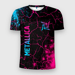 Футболка спортивная мужская Metallica - neon gradient: символ и надпись вертик, цвет: 3D-принт