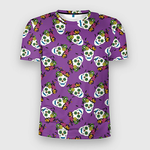 Мужская спорт-футболка Сахарные черепа на фиолетовом паттерн / 3D-принт – фото 1