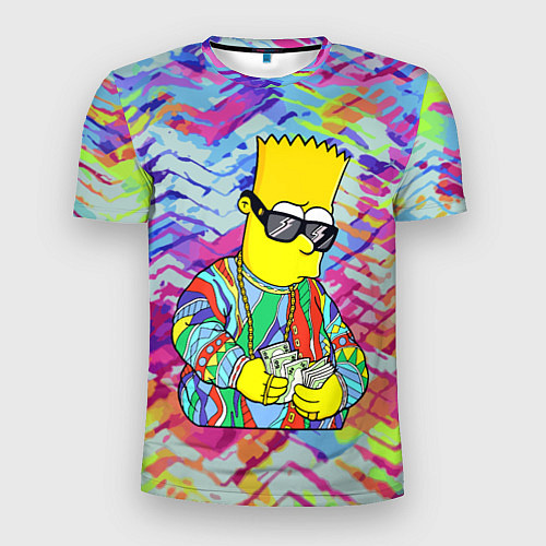 Мужская спорт-футболка Барт Симпсон в тёмных очках считает бабло / 3D-принт – фото 1