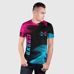 Футболка спортивная мужская Exeed - neon gradient: символ и надпись вертикальн, цвет: 3D-принт — фото 2