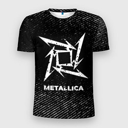 Мужская спорт-футболка Metallica с потертостями на темном фоне
