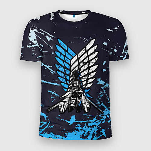 Мужская спорт-футболка Атака Титанов синяя краска / 3D-принт – фото 1