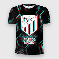Мужская спорт-футболка Atletico Madrid FC в стиле glitch на темном фоне