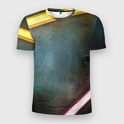 Футболка спортивная мужская Абстрактная тёмная поверхность и неоновые фонари, цвет: 3D-принт
