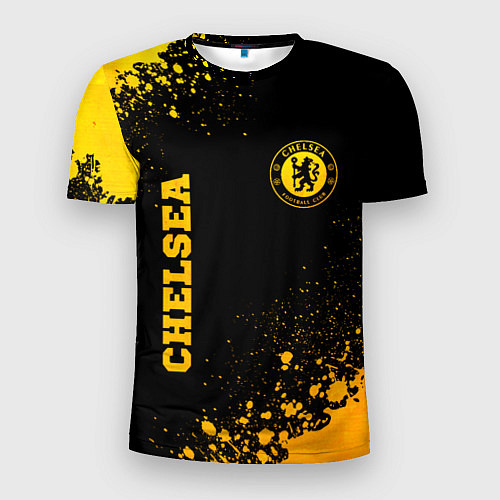 Мужская спорт-футболка Chelsea - gold gradient: символ и надпись вертикал / 3D-принт – фото 1