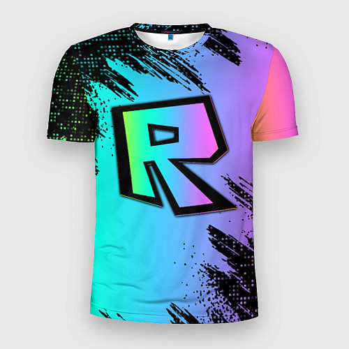 Мужская спорт-футболка Roblox neon logo / 3D-принт – фото 1