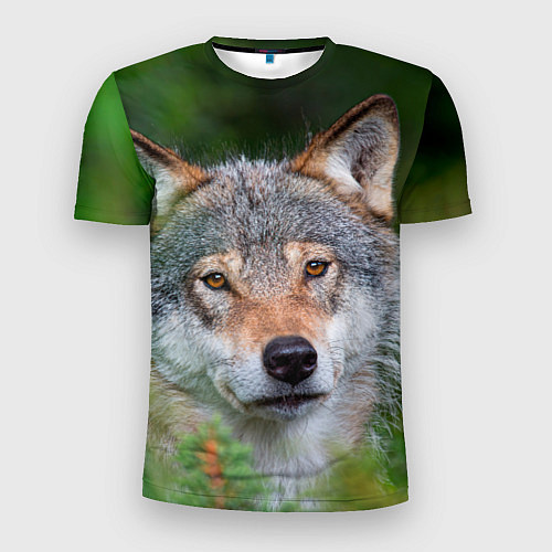 Мужская спорт-футболка Волк на фоне зелени / 3D-принт – фото 1