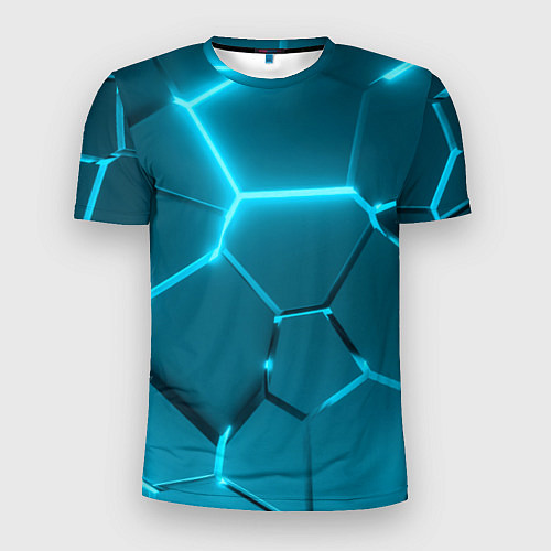 Мужская спорт-футболка Ледяные неоновые геометрические плиты / 3D-принт – фото 1