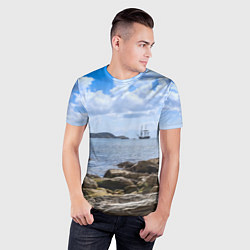 Футболка спортивная мужская Парусник на горизонте океана, цвет: 3D-принт — фото 2