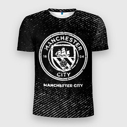 Мужская спорт-футболка Manchester City с потертостями на темном фоне