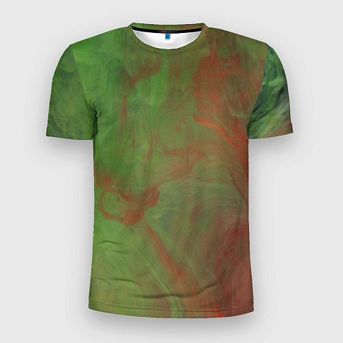Мужская спорт-футболка Зелёные и красные волны красок / 3D-принт – фото 1