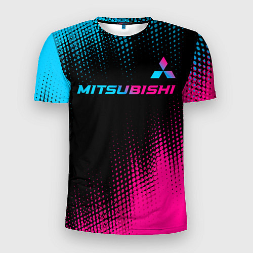 Мужская спорт-футболка Mitsubishi - neon gradient: символ сверху / 3D-принт – фото 1