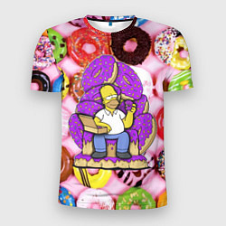 Мужская спорт-футболка Гомер Симпсон в окружении пончиков