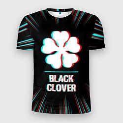 Мужская спорт-футболка Символ Black Clover в стиле glitch на темном фоне
