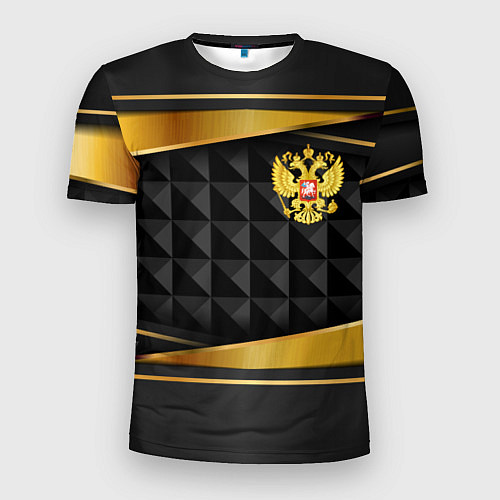 Мужская спорт-футболка Gold & black - Russia / 3D-принт – фото 1