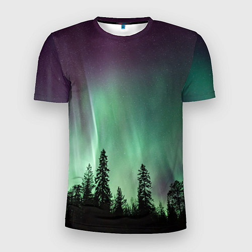 Мужская спорт-футболка Сияние над лесом / 3D-принт – фото 1