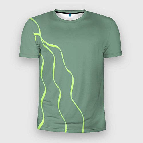 Мужская спорт-футболка Абстрактные зеленые линии на фоне цвета хаки / 3D-принт – фото 1