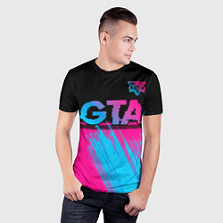 Футболка спортивная мужская GTA - neon gradient: символ сверху, цвет: 3D-принт — фото 2