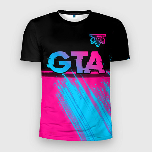 Мужская спорт-футболка GTA - neon gradient: символ сверху / 3D-принт – фото 1