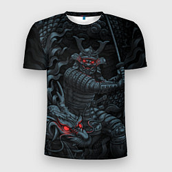 Мужская спорт-футболка Демонический самурай с драконом