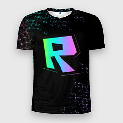 Мужская спорт-футболка Roblox logo neon