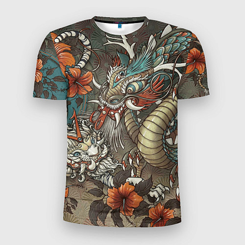 Мужская спорт-футболка Тигр и дракон мифические / 3D-принт – фото 1
