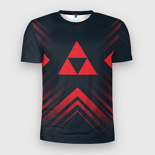 Мужская спорт-футболка Красный символ Zelda на темном фоне со стрелками / 3D-принт – фото 1