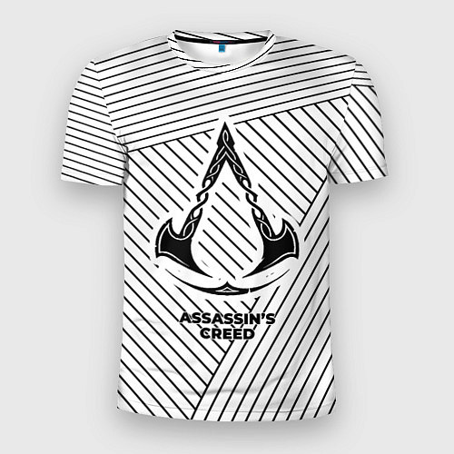 Мужская спорт-футболка Символ Assassins Creed на светлом фоне с полосами / 3D-принт – фото 1