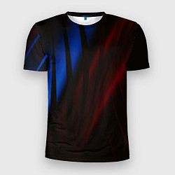 Футболка спортивная мужская Иллюзорные синие и красные линии во тьме, цвет: 3D-принт