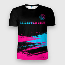 Мужская спорт-футболка Leicester City - neon gradient: символ сверху