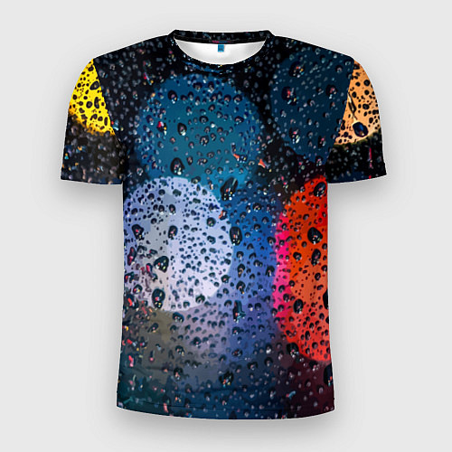 Мужская спорт-футболка Разноцветные огни сквозь дождевое стекло / 3D-принт – фото 1