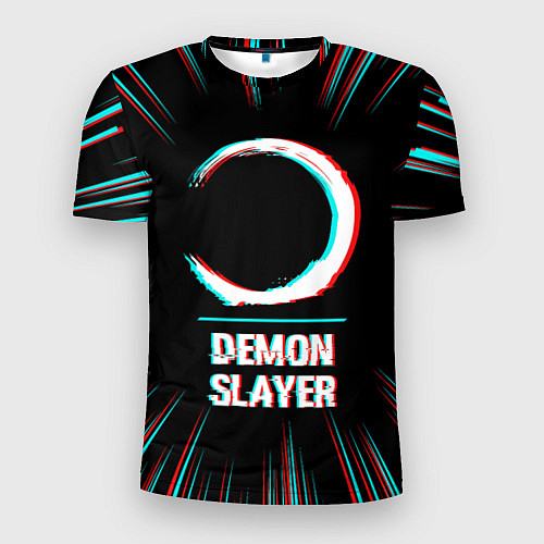 Мужская спорт-футболка Символ Demon Slayer в стиле glitch на темном фоне / 3D-принт – фото 1