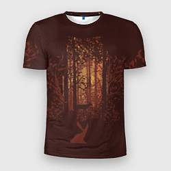 Мужская спорт-футболка Осенний лес внутри силуэта совы