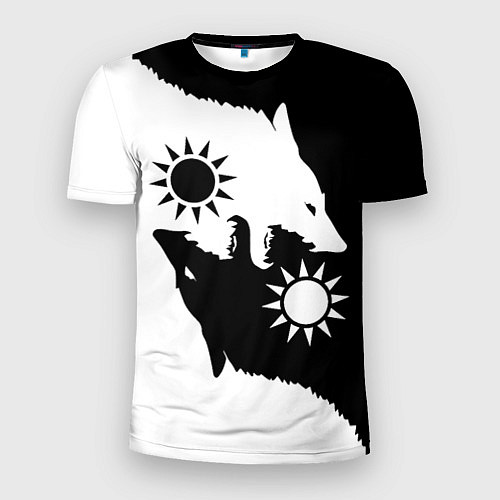 Мужская спорт-футболка Волки инь янь черный и белый / 3D-принт – фото 1