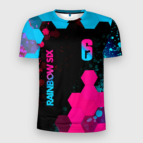 Мужская спорт-футболка Rainbow Six - neon gradient: надпись, символ / 3D-принт – фото 1