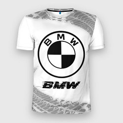 Футболка спортивная мужская BMW speed на светлом фоне со следами шин, цвет: 3D-принт