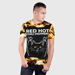 Футболка спортивная мужская Red Hot Chili Peppers рок кот и огонь, цвет: 3D-принт — фото 2