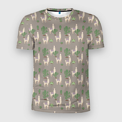 Мужская спорт-футболка Три забавных ламы среди кактусов / 3D-принт – фото 1