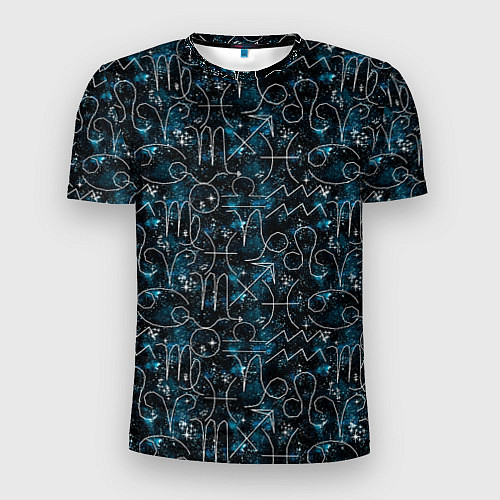 Мужская спорт-футболка Знаки зодиака и звезды на сине- черном фоне / 3D-принт – фото 1