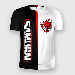 Мужская спорт-футболка Киберпанк 2077 - Черно-белый с красной линией