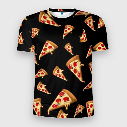 Мужская спорт-футболка Куски пиццы на черном фоне / 3D-принт – фото 1