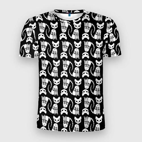 Мужская спорт-футболка Скелет кошки - Halloween pattern / 3D-принт – фото 1