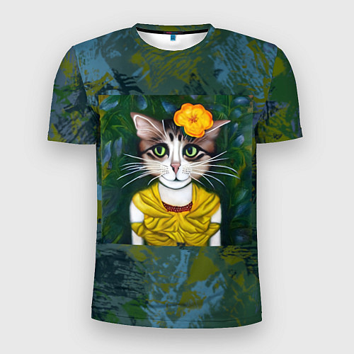 Мужская спорт-футболка Грустная кошка Фриды Кало из нейросети / 3D-принт – фото 1