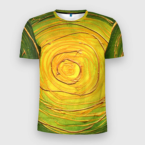 Мужская спорт-футболка Желто-зеленая текстурная абстракция акрилом / 3D-принт – фото 1