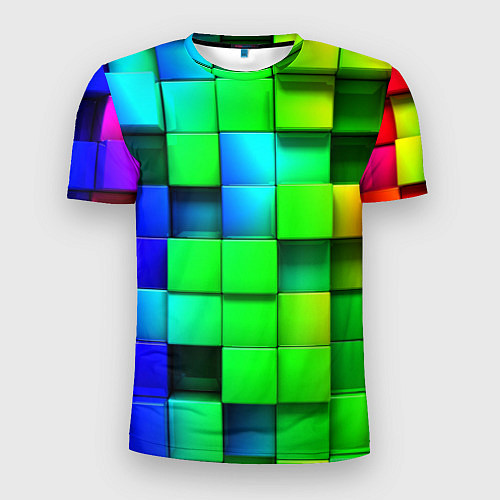 Мужская спорт-футболка Цветные неоновые кубы / 3D-принт – фото 1