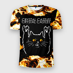 Мужская спорт-футболка Crystal Castles рок кот и огонь
