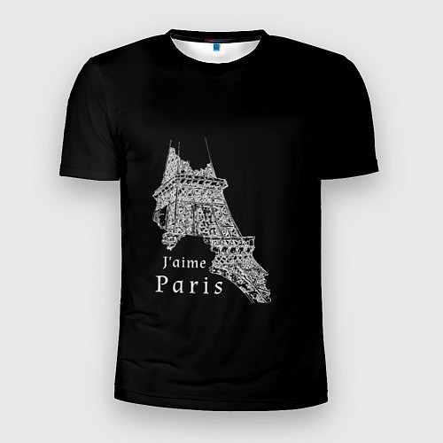 Мужская спорт-футболка Эйфелева башня и надпись Я люблю Париж на черном ф / 3D-принт – фото 1