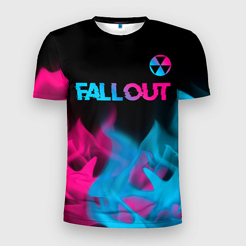 Мужская спорт-футболка Fallout - neon gradient: символ сверху / 3D-принт – фото 1