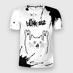 Мужская спорт-футболка Blink 182 рок кот на светлом фоне